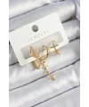 Pirinç Zirkon Taşlı Yıldız Model Gold Renk 3lü Çift Kadın Küpe Set