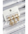 Pirinç Zirkon Taşlı Yıldız Model Gold Renk 3lü Çift Kadın Küpe Set