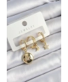 Pirinç Zirkon Taşlı Yıldız Ve Ay Model Gold Renk 3lü Çift Kadın Küpe Set