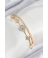 Pirinç Zirkon Taşlı Yonca Model Gold Renk Kadın Bileklik