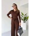 Polo yaka alt üst kollu modal takım kahve pt
