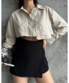 Poplin crop gömlek bej s3060