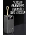 Powerbank 60.000 Mah Hızlı Şarj 4 Çıkışlı Uzun Şarj Süreli Dijital Göstergeli