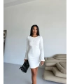 Prenses kol esnek kumaş elbise beyaz f2334