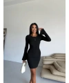 Prenses kol esnek kumaş elbise siyah f2334