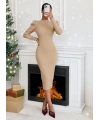 Prenses kol kaşkorse elbise bej a3691