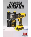 Profesyonel Çift Bataryalı Akülü Vidalama Şarjlı Matkap 24 Parça
