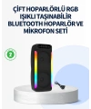 RGB Işıklı Çift Hoparlörlü Taşınabilir Bluetooth Speaker ve Mikrofon