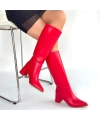 Roksa Kırmızı Cilt Topuklu Çizme