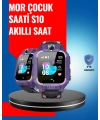 S10 Mor Akıllı Çocuk Saati Geçmiş Konum ve Acil Durum Uyarılı