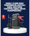 Şarjlı 12000 mAh Araç Akü Takviye ve Hava Kompresörü 4’ü 1 Arada