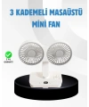 Sessiz Çalışan USB Şarjlı Çift Kafalı Masaüstü Fan – Ev ve Ofis İçin