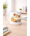 Sevimli Tilki Tasarımlı Porselen Kupa MODEL 115 – Laptoplu Tatlı Tilki Figürlü Ofis & Ev Kullanımı İçin Kahve Kupası