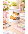Sevimli Tilki Tasarımlı Porselen Kupa MODEL 115 – Laptoplu Tatlı Tilki Figürlü Ofis & Ev Kullanımı İçin Kahve Kupası