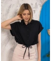 Sıfır kollu bağlamalı crop gömlek siyah s255359
