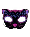 Siyah Kadife Kaplama Üzeri Pembe Mavi Sim İşlemeli Kedi Maskesi 20x13 cm