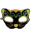Siyah Kadife Kaplama Üzeri Sarı Yeşil Sim İşlemeli Kedi Maskesi 20x13 cm