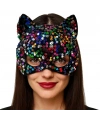 Siyah Kadife Kumaş Üzerine Rengarenk Payetli Pullu Parti Maskesi 16x14 cm