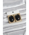 Siyah Kare Model Vintage Gold Renk Kadın Küpe