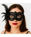 Siyah Mat Renk Yandan Tüylü Güllü Parti Balo Venedik Maskesi 16x22