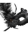 Siyah Mat Renk Yandan Tüylü Güllü Parti Balo Venedik Maskesi 16x22