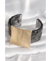 Siyah Mermer Desen Akrilik Plastik Gold Kare Plaka Model Vintage Kadın Bilezik