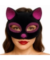 Siyah Renk Fuşya Simli Süet Kaplama Kedi Maskesi 18x14 cm