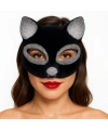 Siyah Renk Gümüş Simli Süet Kaplama Kedi Maskesi 18x14 cm