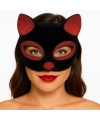 Siyah Renk Kırmızı Simli Süet Kaplama Kedi Maskesi 18x14 cm