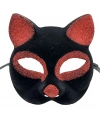 Siyah Renk Kırmızı Simli Süet Kaplama Kedi Maskesi 18x14 cm