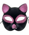 Siyah Renk Pembe Simli Süet Kaplama Kedi Maskesi 18x14 cm