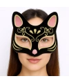 Siyah Renk Süet Kaplama Üzeri Pembe Sarı Simli Kedi Maskesi 17x14 cm