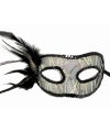 Siyah Renk Yandan Tüylü Pul Payet İşlemeli Parti Maskesi 23x12 cm