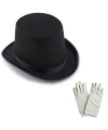 Siyah Sihirbaz Fötr Şapka 15 cm - 1 Çift Beyaz Sihirbaz Eldiveni - Yetişkin Boy