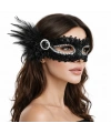 Siyah Taşlı Venedik Parti Maskesi – Tüylü Payetli