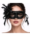 Siyah Venedik Parti Maskesi – Çiçekli Tüylü Payetli