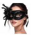 Siyah Venedik Parti Maskesi – Çiçekli Tüylü Payetli