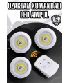 Spot Lamba Led Işık 3lü Uzaktan Kumandalı Pilli Yapışkanlı Kablosuz
