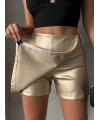 Taşlı şort etek deri gold h240018