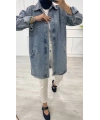 Taşlı tunik ceket kar yıkama orta mavi d2516