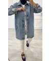 Taşlı tunik ceket kar yıkamalı mavi d2516
