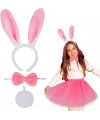 Tavşan Tacı Eteği Papyonu ve Kuyruk Kostüm  Seti Pembe Renk Çocuk Boy