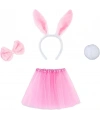 Tavşan Tacı Eteği Papyonu ve Kuyruk Kostüm  Seti Pembe Renk Çocuk Boy