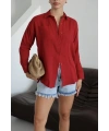 Tek cepli müslin gömlek bordo pt