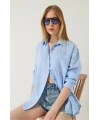 Tek cepli müslin gömlek mavi pt