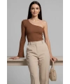 Tek Omuzlu Basic Bluz kahve T4275