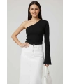 Tek Omuzlu Basic Bluz Siyah T4275