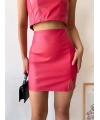 Tek yırtmaçlı arkadan fermuarlı deri etek fuşya s24475