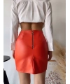 Tek yırtmaçlı arkadan fermuarlı deri etek turuncu s24475