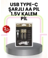 Tekrar Şarj Edilebilir AA USB Type-C Pil | 1000+ Döngü | 1.5V Sabit Voltaj
